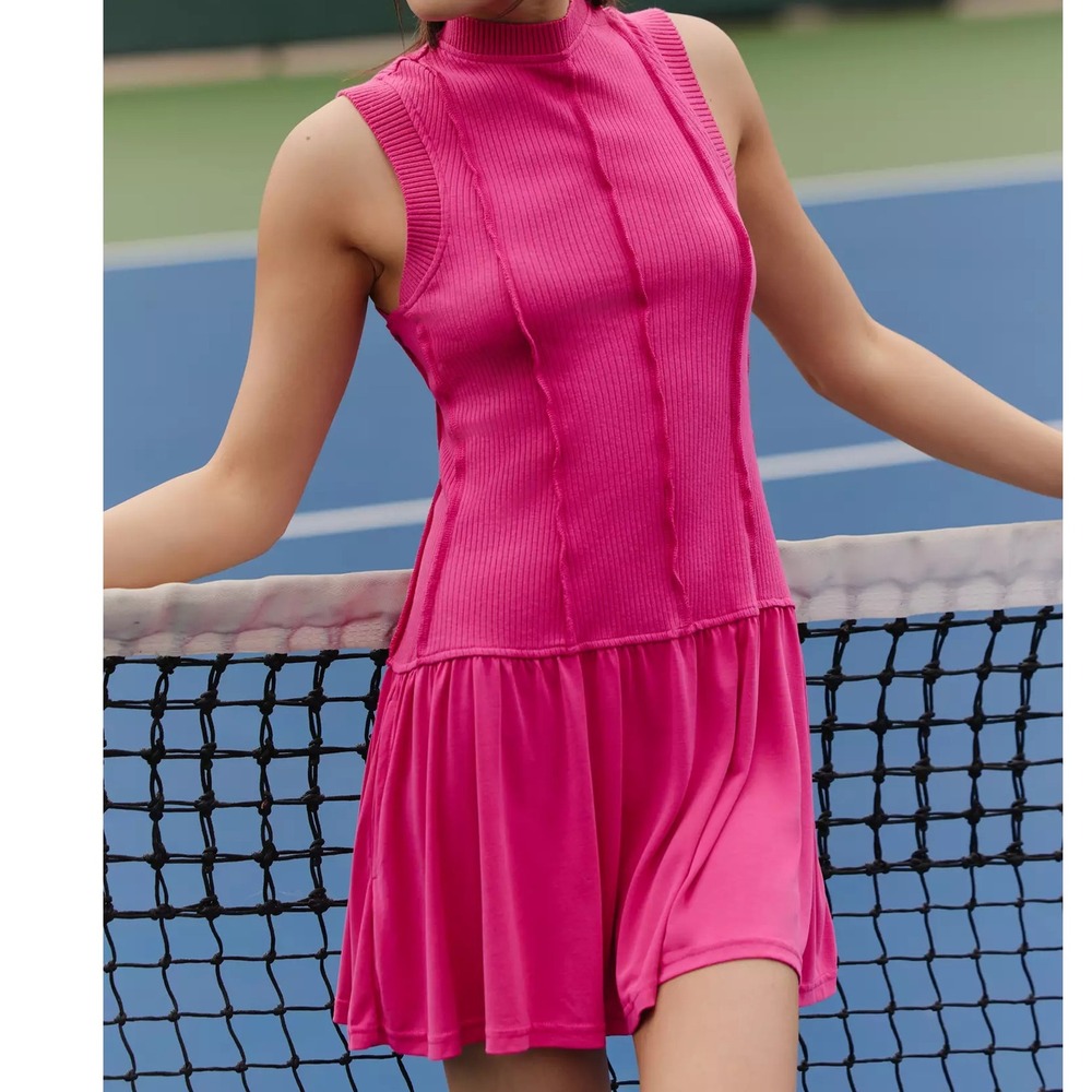 anthropologie daily practice mini Sleeveless hot pink barbie preppy M Mini Dress